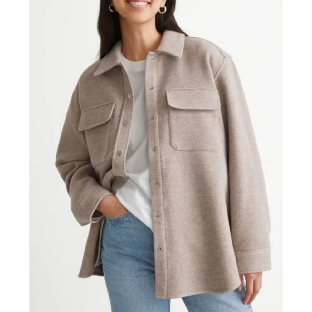 & Other Stories Beige Utility Shacket Size 6 Oversized Wool Over Shirt Ecru